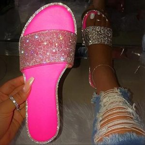 Women's Rhinestone Sandals, Shiny Non-slip Flat Sandals, Casual Outdoor Sandal Slippers
